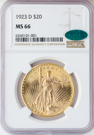 1923-D $20 Saint Gaudens NGC MS66 CAC