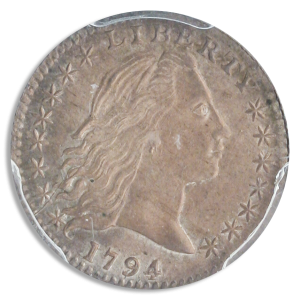 Obverse of the 1794 Flowing Hair Half Dime 
