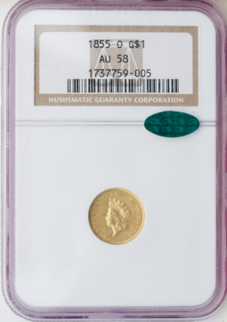 1855-O $1 Gold Ty 2 NGC AU58 CAC 1855-O $1 Gold Ty 2 NGC AU58 CAC