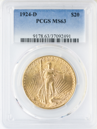 1924-D $20 Saint Gaudens PCGS MS63
