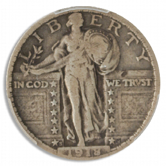 1918/7-S Standing Liberty Quarter PCGS F15 CAC 1918/7-S Standing Liberty Quarter PCGS F15 CAC