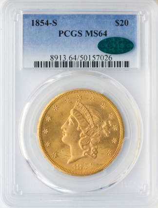 1854-S $20 Liberty PCGS MS64 CAC