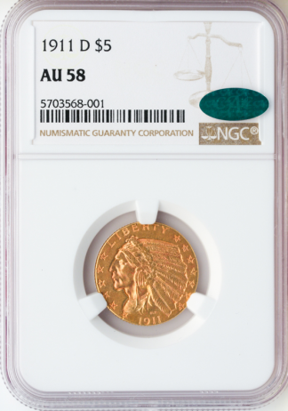 1911-D $5 Indian NGC AU58 CAC 1911-D $5 Indian NGC AU58 CAC