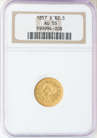 1857-S $2 1/2 Liberty NGC AU55