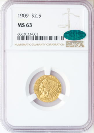 1909 $2 1/2 Indian NGC MS63 CAC 1909 $2 1/2 Indian NGC MS63 CAC