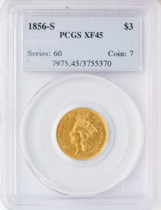 1856-S $3 PCGS XF45