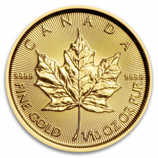 1/10 oz Canadian Gold Maple Leaf Coin (BU, Dates Vary)