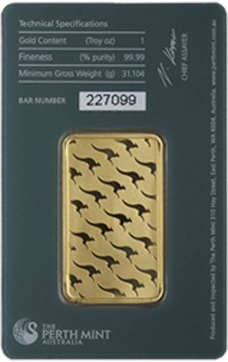 1 oz Perth Mint Gold Bar (New w/Assay, Types Vary)