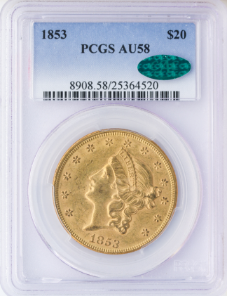 1853 $20 Liberty PCGS AU58 CAC 1853 $20 Liberty PCGS AU58 CAC
