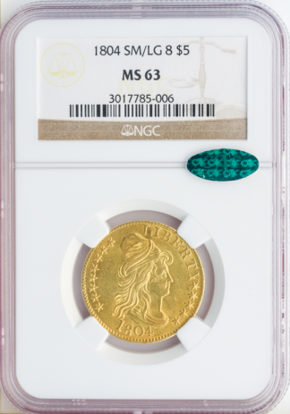 1804 $5 Draped Bust Large 8 over Small 8 NGC MS63 CAC 1804 $5 Draped Bust Large 8 over Small 8 NGC MS63 CAC