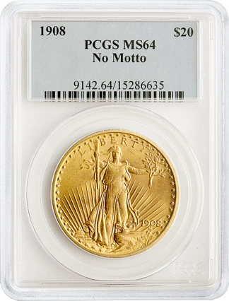 $20 Saint Gaudens No Motto MS64 Certified (Dates/Types Vary)