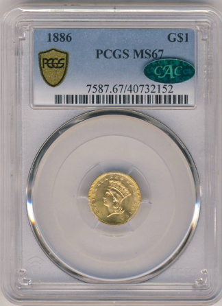 1886 $1 Gold Type 3 PCGS MS67 CAC