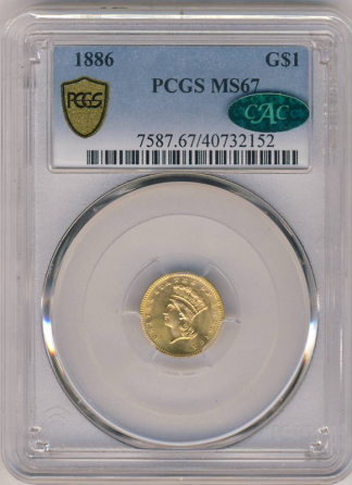 1886 $1 Gold Type 3 PCGS MS67 CAC 1886 $1 Gold Type 3 PCGS MS67 CAC