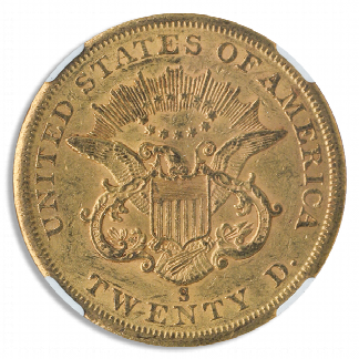 1860-S $20 Liberty NGC AU58 CAC