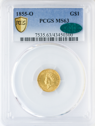 1855-O Ty II Gold $1 PCGS MS63 CAC 1855-O Ty II Gold $1 PCGS MS63 CAC