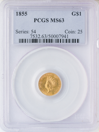 1855 Ty  $1 Gold PCGS MS63