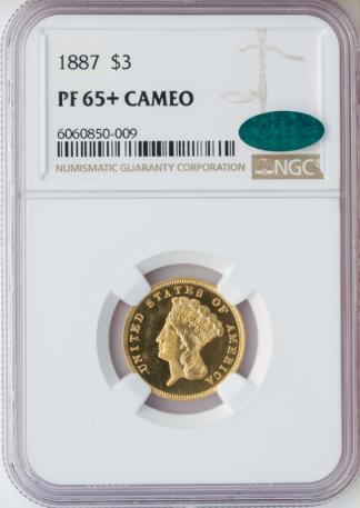 1887 $3 Indian Princess NGC PR65 Cameo CAC +