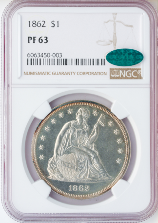 1862 Seated Liberty $1 NGC PR63 CAC 1862 Seated Liberty $1 NGC PR63 CAC