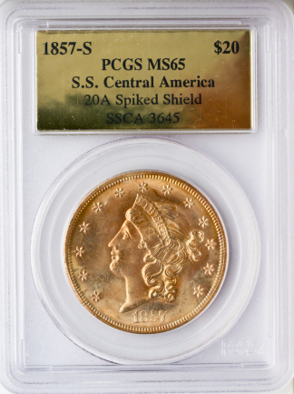 1857-S $20 Liberty S.S. Central America PCGS MS65