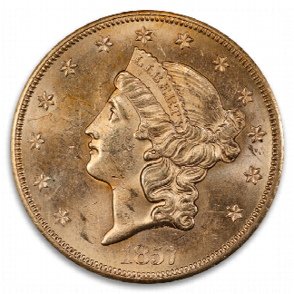 1857-S $20 Liberty SSCA Pinch Of Dust PCGS MS62 1857-S $20 Liberty SSCA Pinch Of Dust PCGS MS62