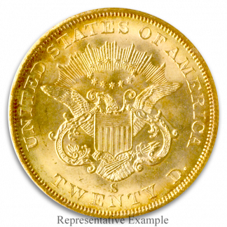 1857-S $20 Liberty SSCA Pinch Of Dust PCGS MS62 1857-S $20 Liberty SSCA Pinch Of Dust PCGS MS62