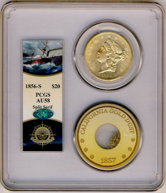 1856-S $20 Liberty SSCA Pinch Of Dust AU58 CAC 1856-S $20 Liberty SSCA Pinch Of Dust AU58 CAC