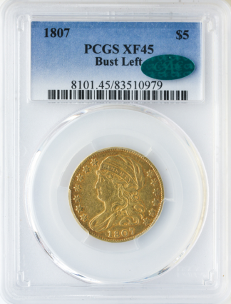 1807 $5 Capped Bust Left PCGS XF45 CAC 1807 $5 Capped Bust Left PCGS XF45 CAC