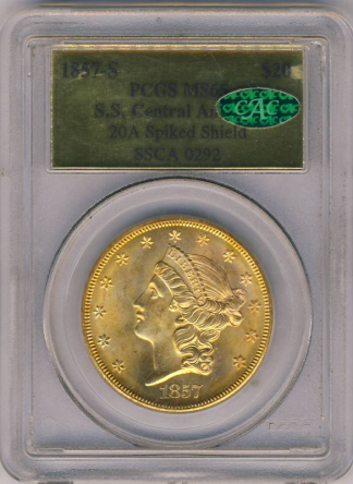 1857-S $20 Liberty SSCA PCGS MS65 CAC 1857-S $20 Liberty SSCA PCGS MS65 CAC