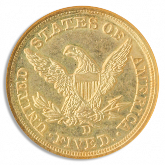 1853-D $5 Liberty No Motto Medium D NGC AU58