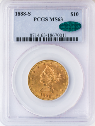 1888-S $10 Liberty PCGS MS63 CAC 1888-S $10 Liberty PCGS MS63 CAC