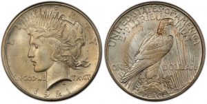 Obverse and reverse of the 1921 Peace Dollar.