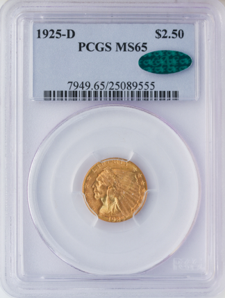 1925-D $2 1/2 Indian PCGS MS65 CAC 1925-D $2 1/2 Indian PCGS MS65 CAC