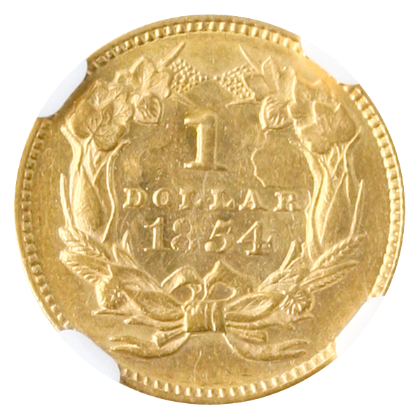 1854 Ty 2 Gold $1 NGC AU58 CAC