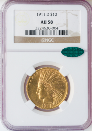 1911-D $10 Indian NGC AU58 CAC