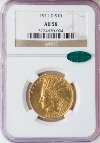 1911-D $10 Indian NGC AU58 CAC 1911-D $10 Indian NGC AU58 CAC