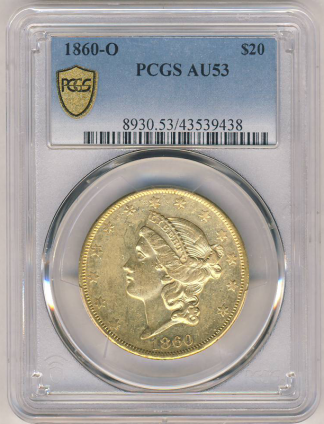 1860-O $20 Liberty PCGS AU53