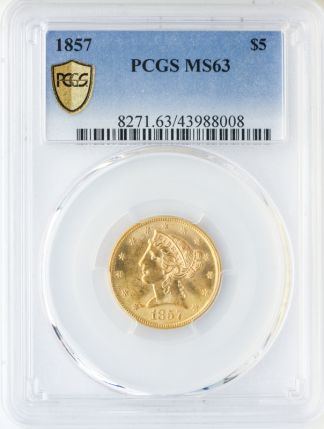 1857 $5 Liberty PCGS MS63