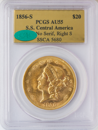 1856-S $20 Liberty SSCA PCGS AU55 CAC