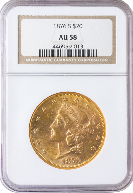 1876-S $20 Liberty NGC AU58