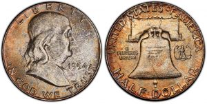 The obverse and Reverse of the 1954 Franklin Half Dollar 