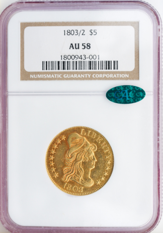 1803/2 $5 Capped Bust NGC AU58 CAC 1803/2 $5 Capped Bust NGC AU58 CAC