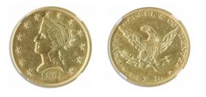 Obverse and reverse of the 1861 $10 piece.