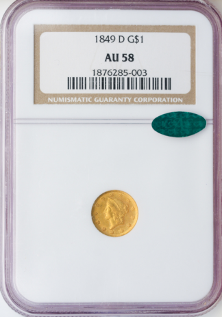 1849-D Gold $1 NGC AU58 CAC 1849-D Gold $1 NGC AU58 CAC