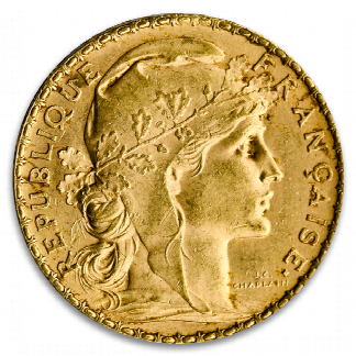 French Gold 20 Franc Rooster Coin (Circ, Dates Vary)