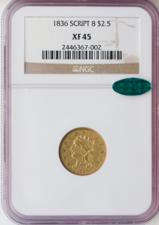 1836 $2.50 Classic Script 8 NGC XF45 CAC 1836 $2.50 Classic Script 8 NGC XF45 CAC