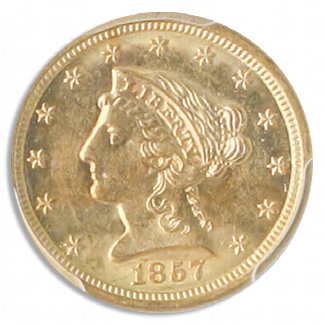1857-S $2 1/2 Liberty SSCA Pinch Of Dust PCGS MS61 1857-S $2 1/2 Liberty SSCA Pinch Of Dust PCGS MS61