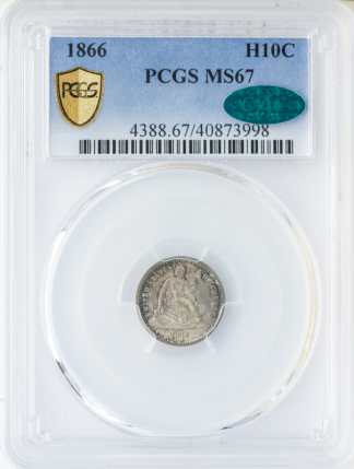 1866 Seated Liberty Half Dime PCGS MS67 CAC