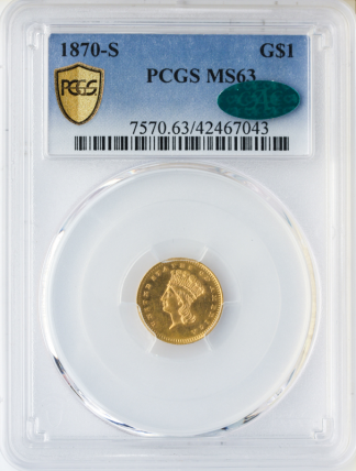 1870-S $1 Gold Type III PCGS MS63 CAC