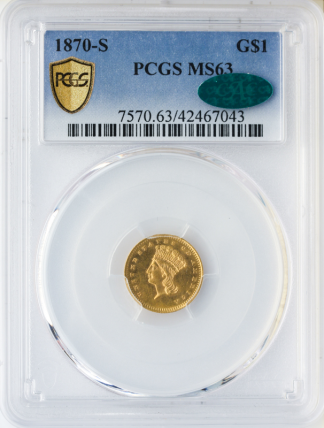 1870-S $1 Gold Type III PCGS MS63 CAC 1870-S $1 Gold Type III PCGS MS63 CAC