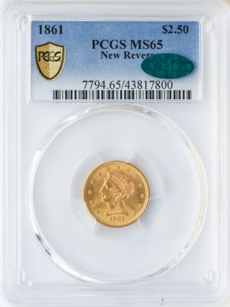 1861 $2.50 Liberty New Reverse PCGS MS65 CAC